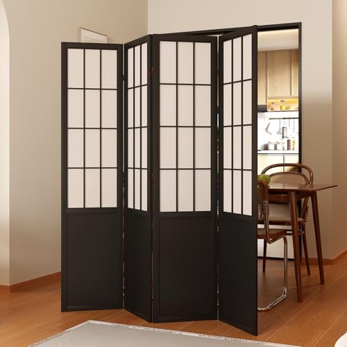 Japanese Shoji Style Folding Room Divider, 4 Panels, Black G5567