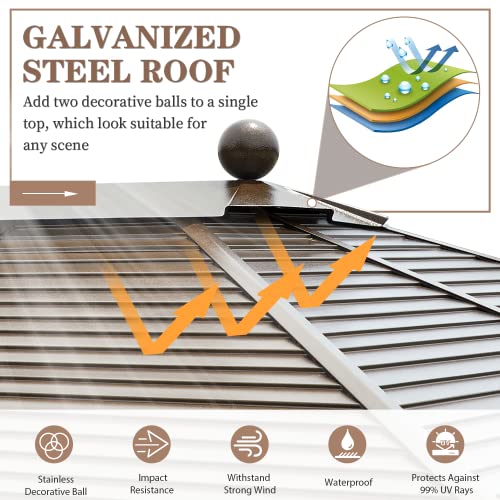 12x20 ft Hardtop Gazebo Double Roof Galvanized Steel Canopy Outdoor Aluminum Frame with Netting and Curtains X191579