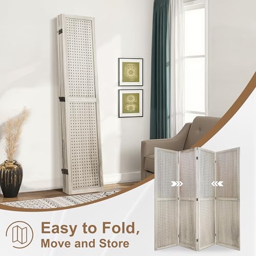 6 Panel Wooden Room Divider with Shelves P850285