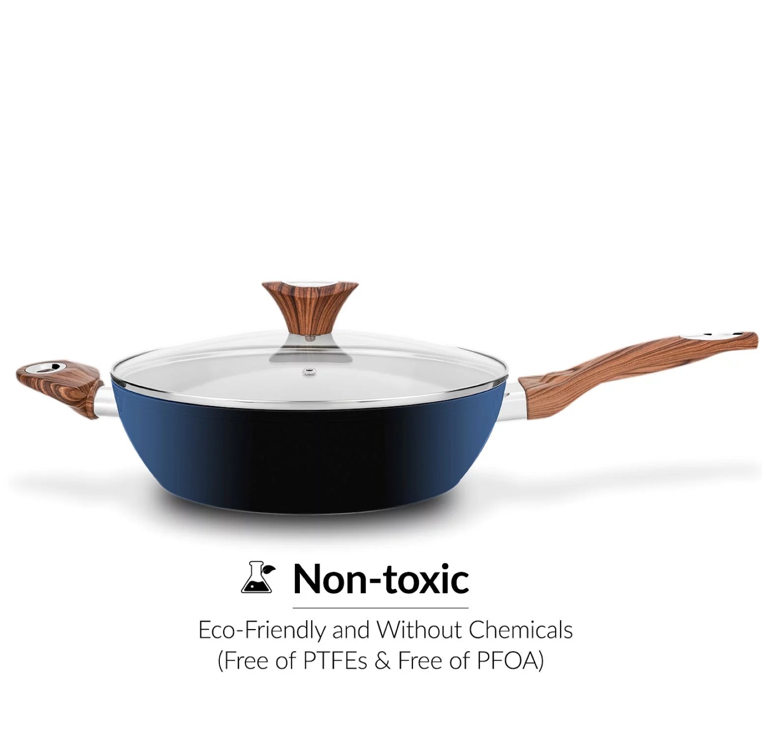 11 inch Deep Fry Pan with Lid, Non Stick, Wood Handle D402