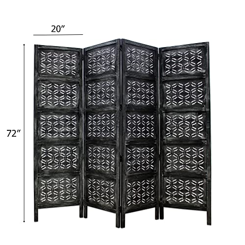 4 Panel Folding Wood Room Divider, Antique Brown, 72 x 80 P209