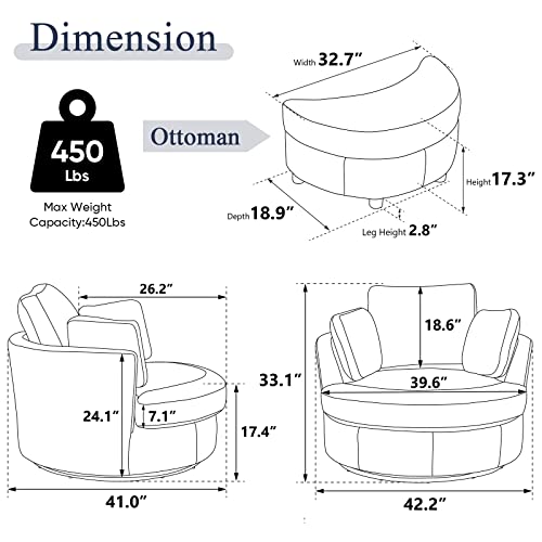Round Swivel Barrel Chair with Ottoman for Living Room Bedroom G375183