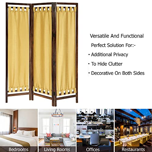 4 Panel Folding Wood Room Divider, Antique Brown, 72 x 80 P209