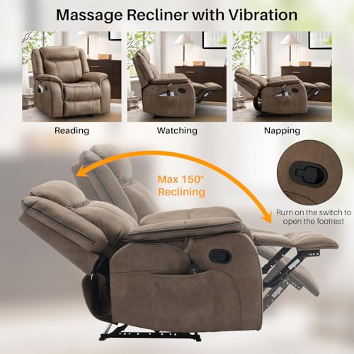 Massage Recliner Chair with Heat, Faux Leather, Manual Reclining Lounge Chair K459