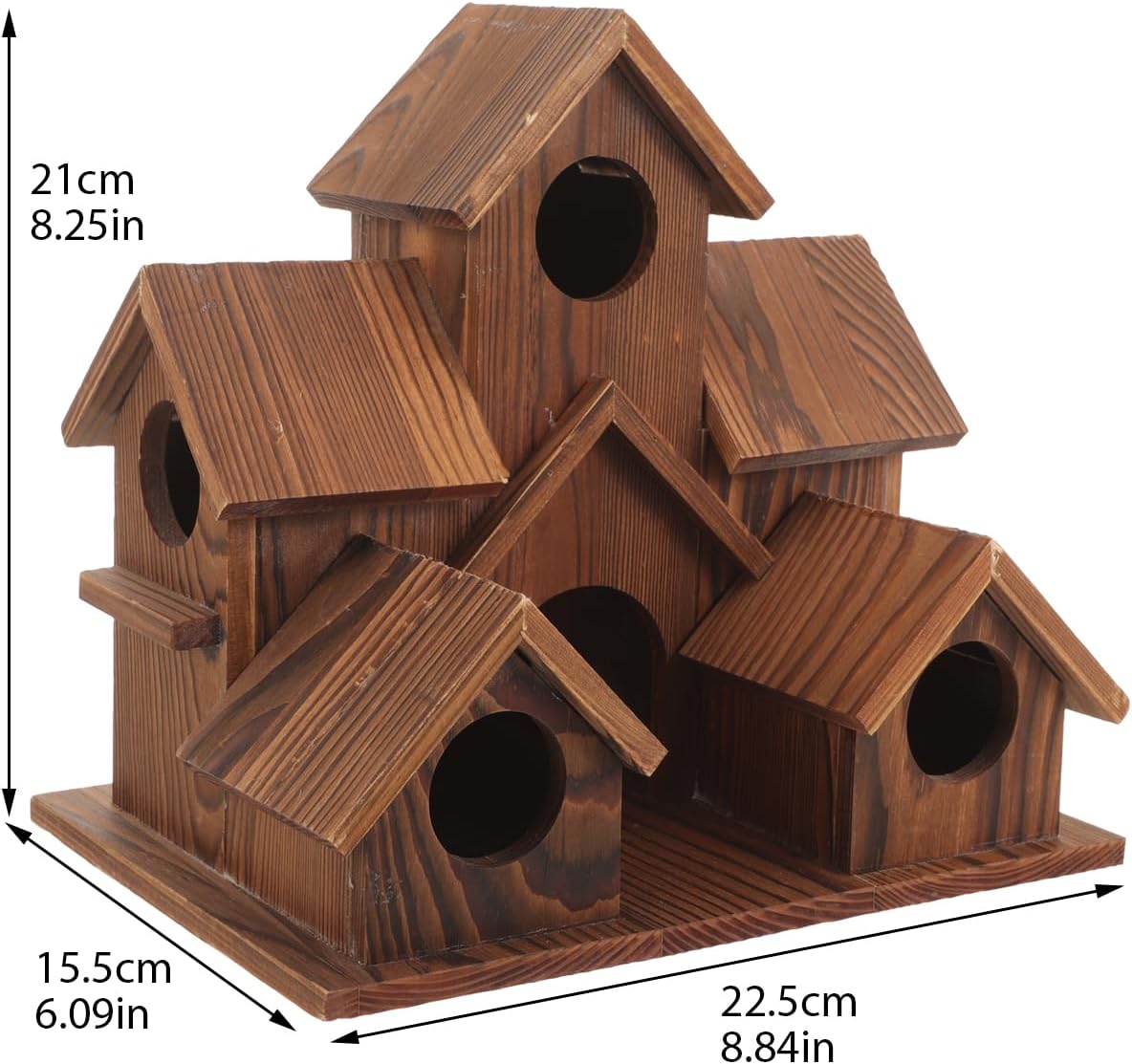 Wooden Bird House 6 Hole Hanging for Outdoor Patio Decor N2694