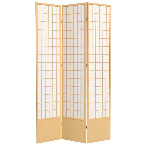 7 ft. Tall Window Pane Shoji Screen Room Divider, 3 Panels, White S15216