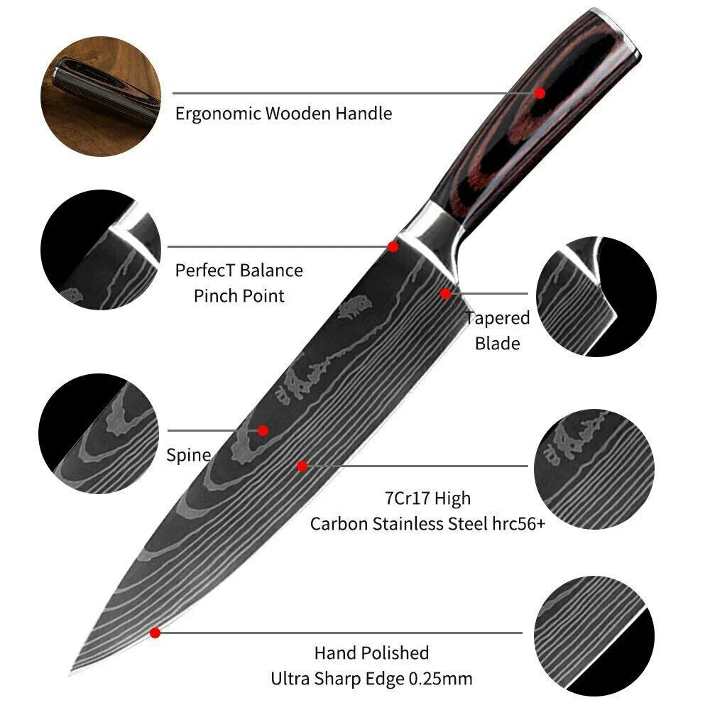 8 Piece Kitchen Chef Knife Set, 3.5-8 Inch, 440A Stainless Steel O36167