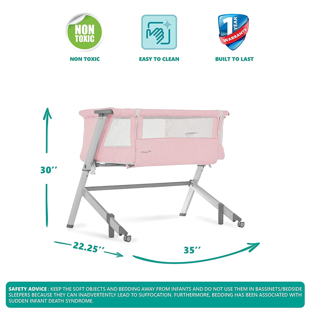 Pink Portable Baby Bassinet with Adjustable Height and Foldable Design J10330