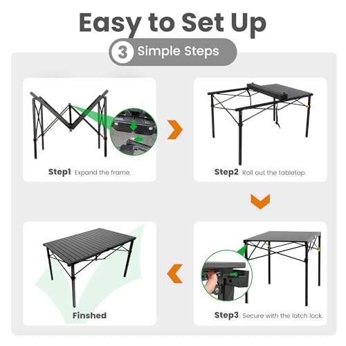 Portable Outdoor Camping Table for 2-6 Person, Foldable with Aluminum Roll-Up Top and Carry Bag P297255
