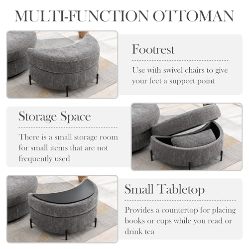 Oversized Swivel Barrel Chair with Ottoman, Chenille, Beige M813
