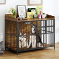 41.4" Large Dog Crate Furniture with Chew-Resistant, Heavy Duty Dog Kennel Indoor with Storage, End Table Wooden Dog Cage with Name Tag, Dog House for Medium/Large Dogs up to 70lb, Rustic Brown
