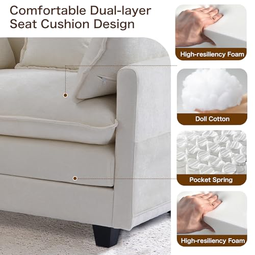 Chenille Lounge Chair with Ottoman, Beige, 1-Seat R52165