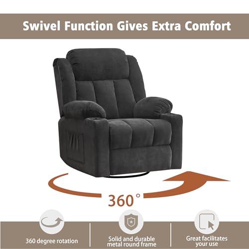 Swivel Recliner Chair with Massage and Heat, Fabric Upholstery, Lime Gray Y550941