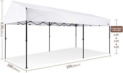 10 x 20 ft Pop Up Canopy with Removable Sidewalls and Carry Bag D431035