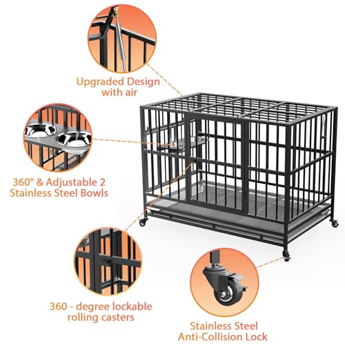 48" Heavy-Duty Dog Crate with Wheels, Air-Lift Top, Dual Adjustable Bowls V62929