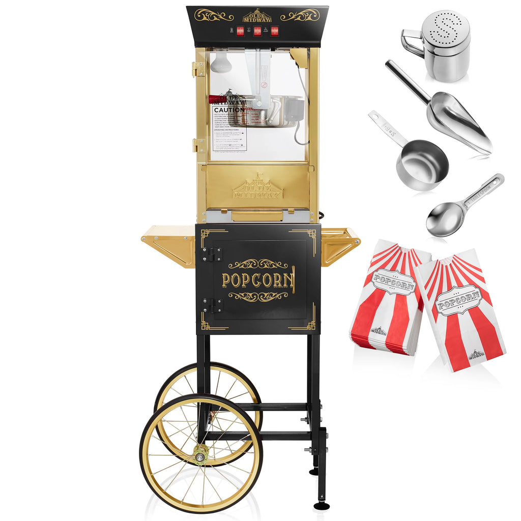 Movie Theater-Style Popcorn Machine with Cart and 8 oz Kettle, Black L2429