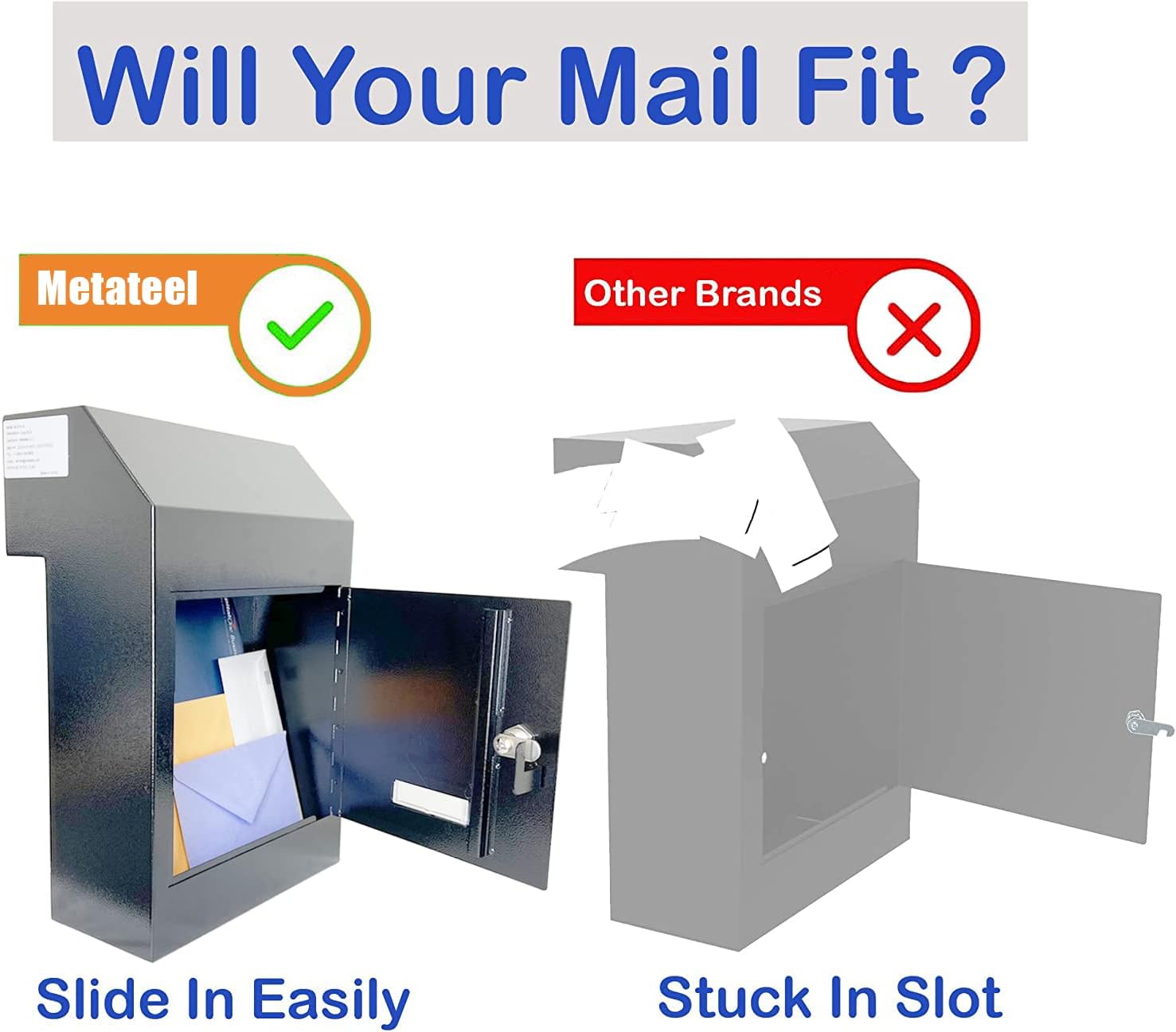 Door Drop Box for Mail, Rent, Deposit, and Night Key, Locking Steel Mailbox with Rear Access, Black G160