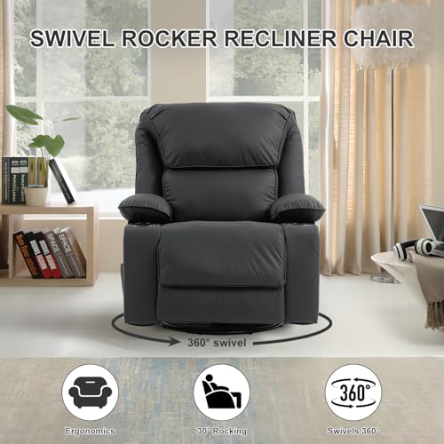 Massage Recliner Chair with Heat, Swivel Rocking, Cup Holders L468