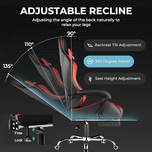 Gaming Chair with Footrest and Lumbar Support, Height Adjustable, Blue Y9034