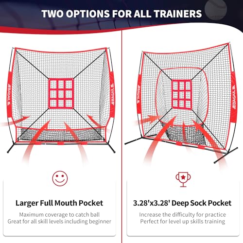 Baseball & Softball Practice Net with Bow Frame, Portable, with Batting Tee and Carry Bag B6660