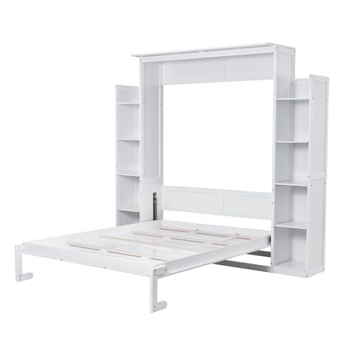 Queen Size Murphy Bed with 2 Cabinets and LED Lights T976