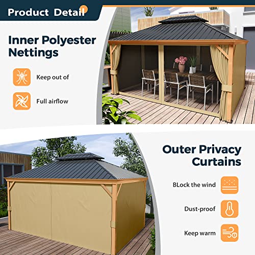 10 x 12 ft Hardtop Gazebo with Netting and Curtains for Patio, Deck, Backyard X60892