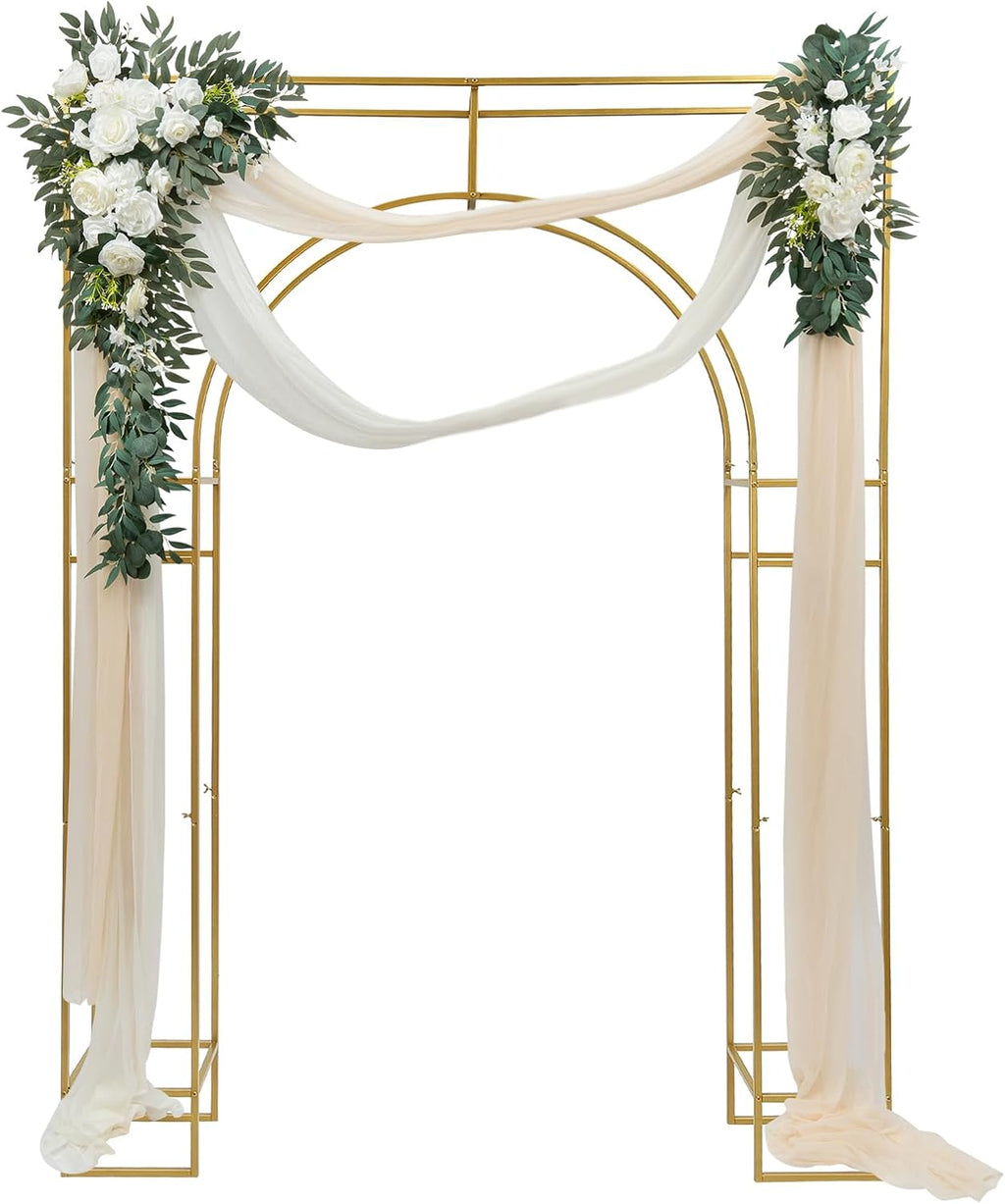 7.87ft Tall Double Arch Wedding Backdrop Stand, Gold Metal Open Arch Backdrop, Frame Square Shaped Wedding Arches for Ceremony Baby Shower Garden Birthday Party