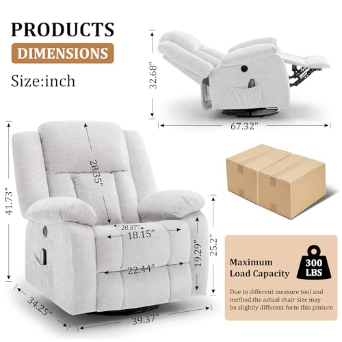 Swivel Glider Recliner Chair with Massage and Heating U99902