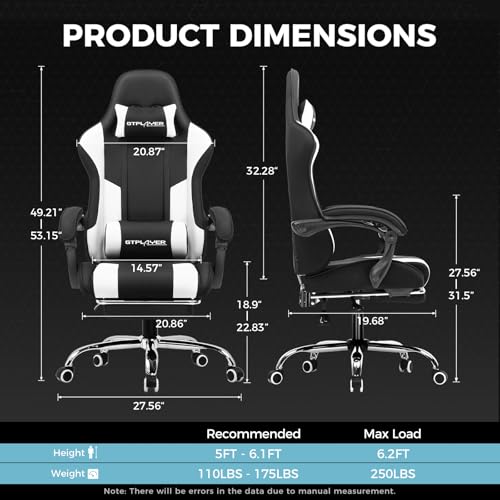 Gaming Chair with Footrest and Lumbar Support, Height Adjustable, Blue Y9034