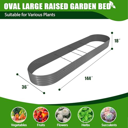 Galvanized Raised Garden Bed Oval Metal Planter Box for Vegetables Flowers U63502