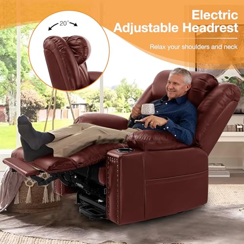 Large Power Lift Recliner Chair for Elderly with Heat and Massage, USB Port, Dark Brown O650