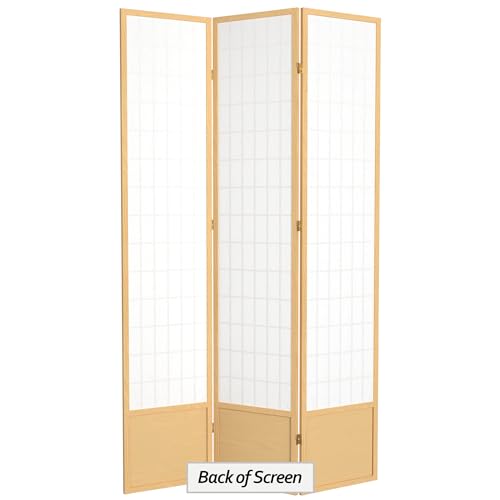 7 ft. Tall Window Pane Shoji Screen Room Divider, 3 Panels, White S15216