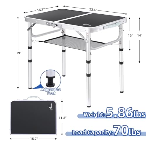 Adjustable Height Small Folding Camping Table with Mesh Layer B206