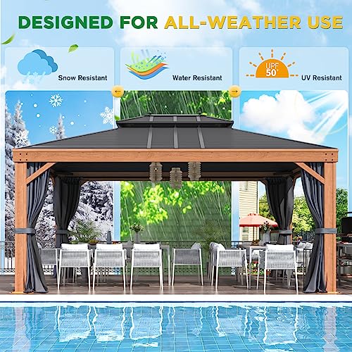 12x20 ft Hardtop Gazebo Double Roof Galvanized Steel Canopy Outdoor Aluminum Frame with Netting and Curtains X191579
