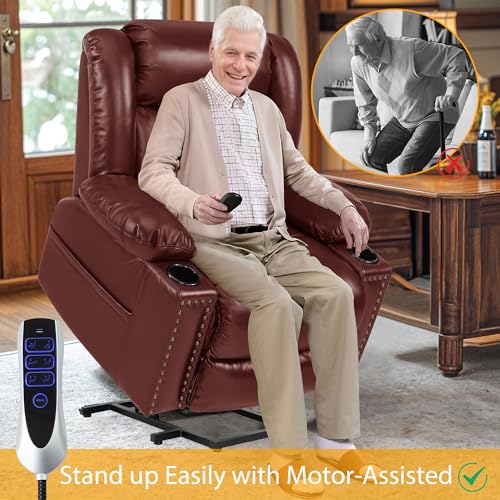 Large Power Lift Recliner Chair for Elderly with Heat and Massage, USB Port, Dark Brown O650