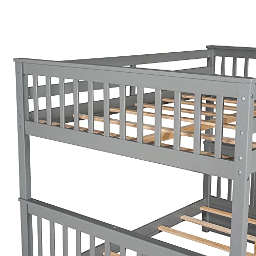 Twin Over Full Bunk Bed with Slide and Stairs for Kids I642