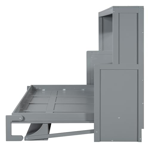 Queen Size Murphy Bed with Cabinet and LED Lights M1232
