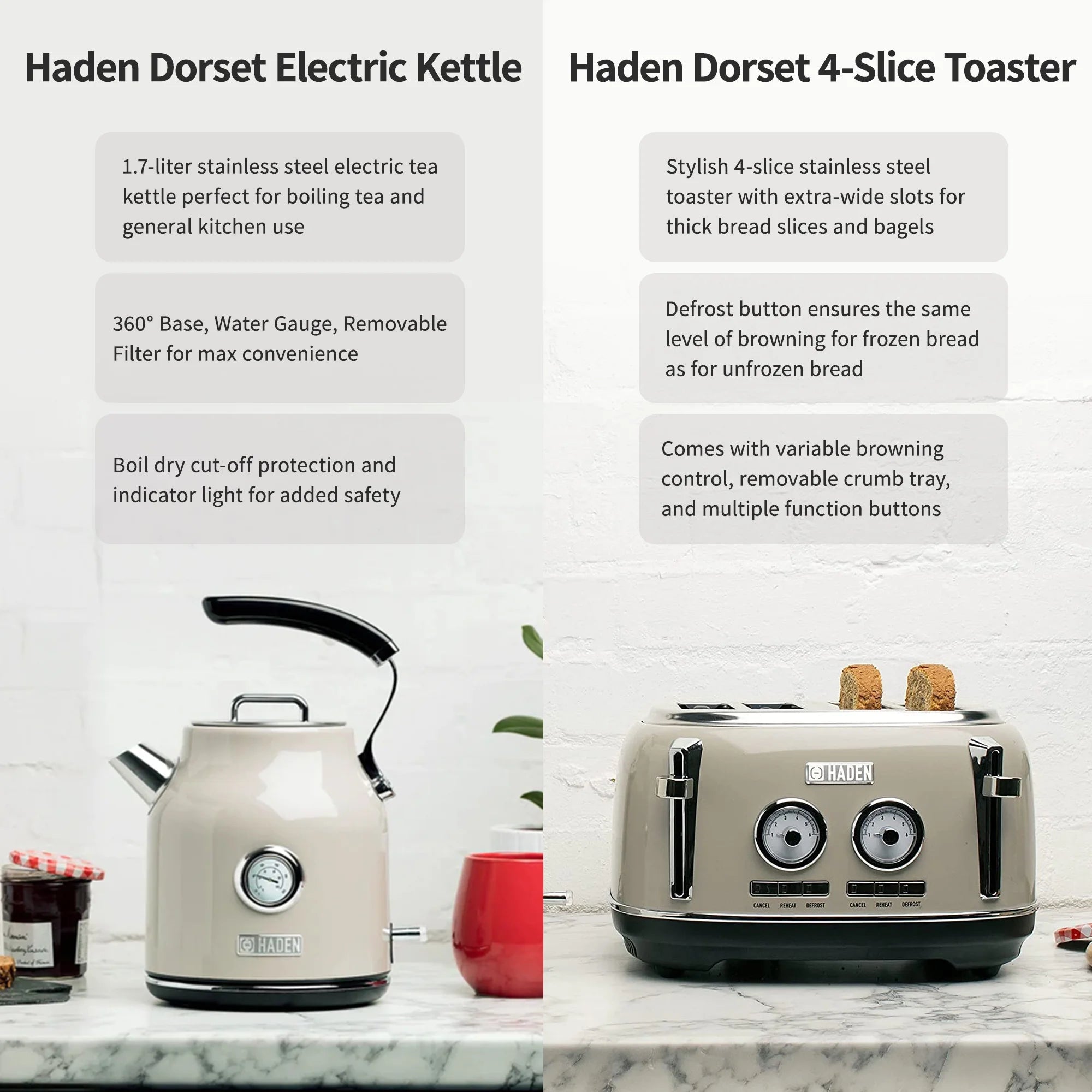 Stainless Steel Electric Kettle with 4 Slice Toaster S591526
