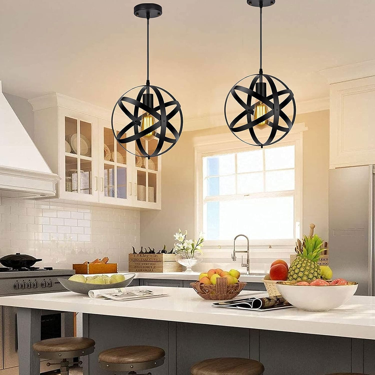 Black Spherical Pendant Light for Kitchen Island M365072