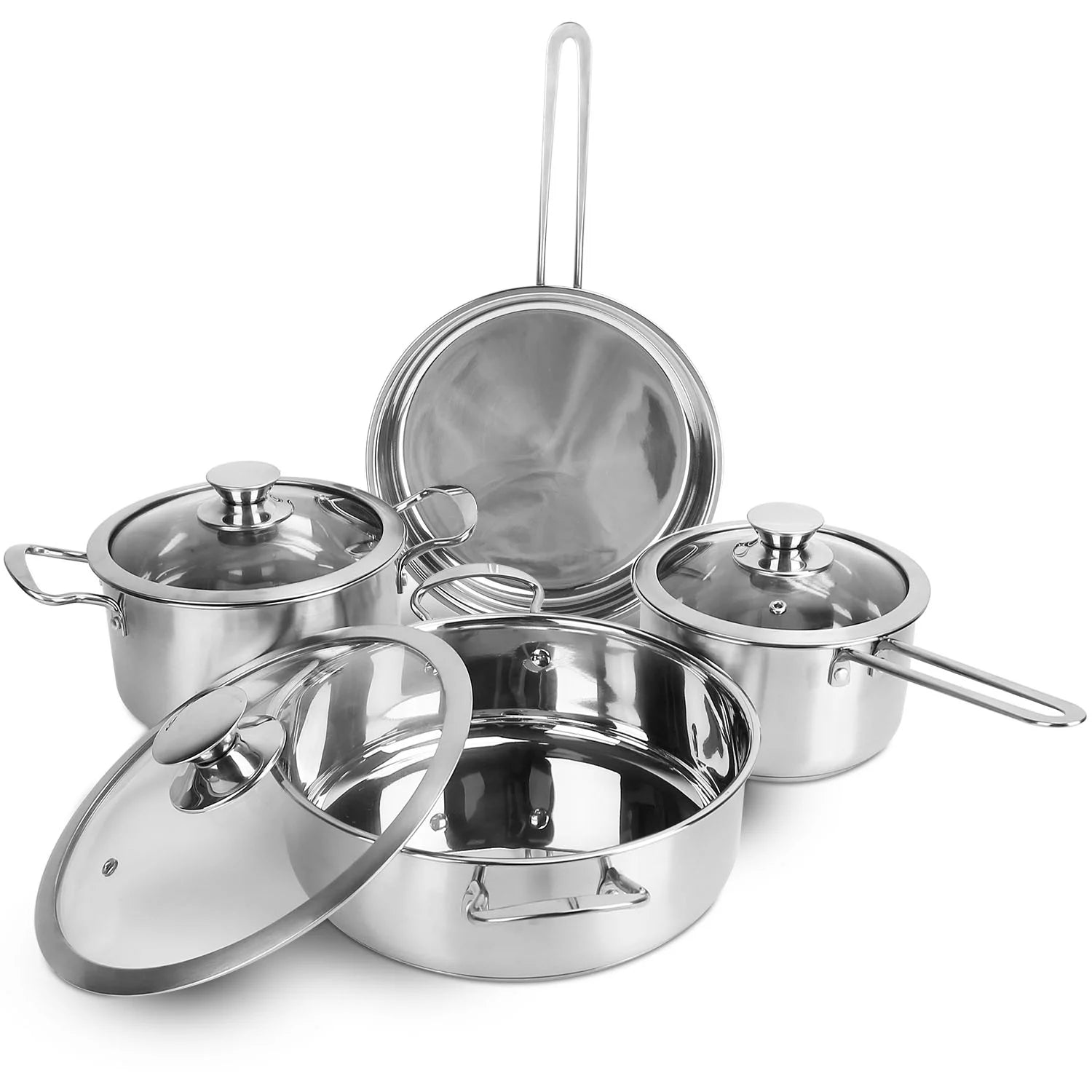 Stainless Steel Cookware Set with Stockpot, Saucepan, and Frying Pan D755813