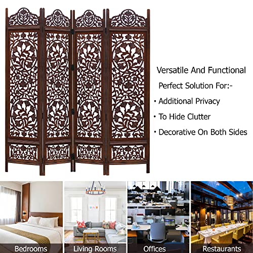 4 Panel Folding Wood Room Divider, Antique Brown, 72 x 80 P209