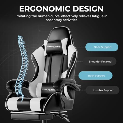 Gaming Chair with Footrest and Lumbar Support, Height Adjustable, Blue Y9034
