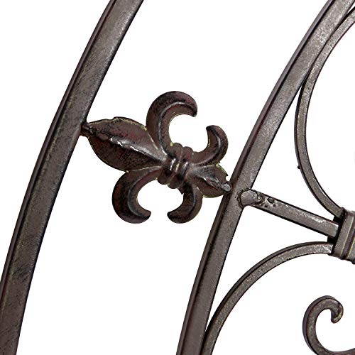 Metal Fleur De Lis Wall Decor Circle Sculpture with Scrollwork, Black W704356