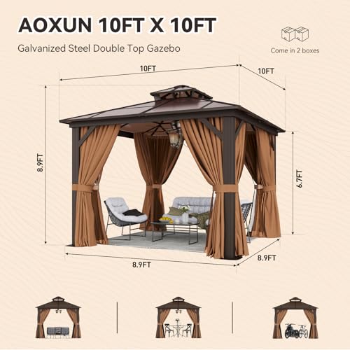 12x16 Hardtop Gazebo with Netting and Curtains for Patio K27275