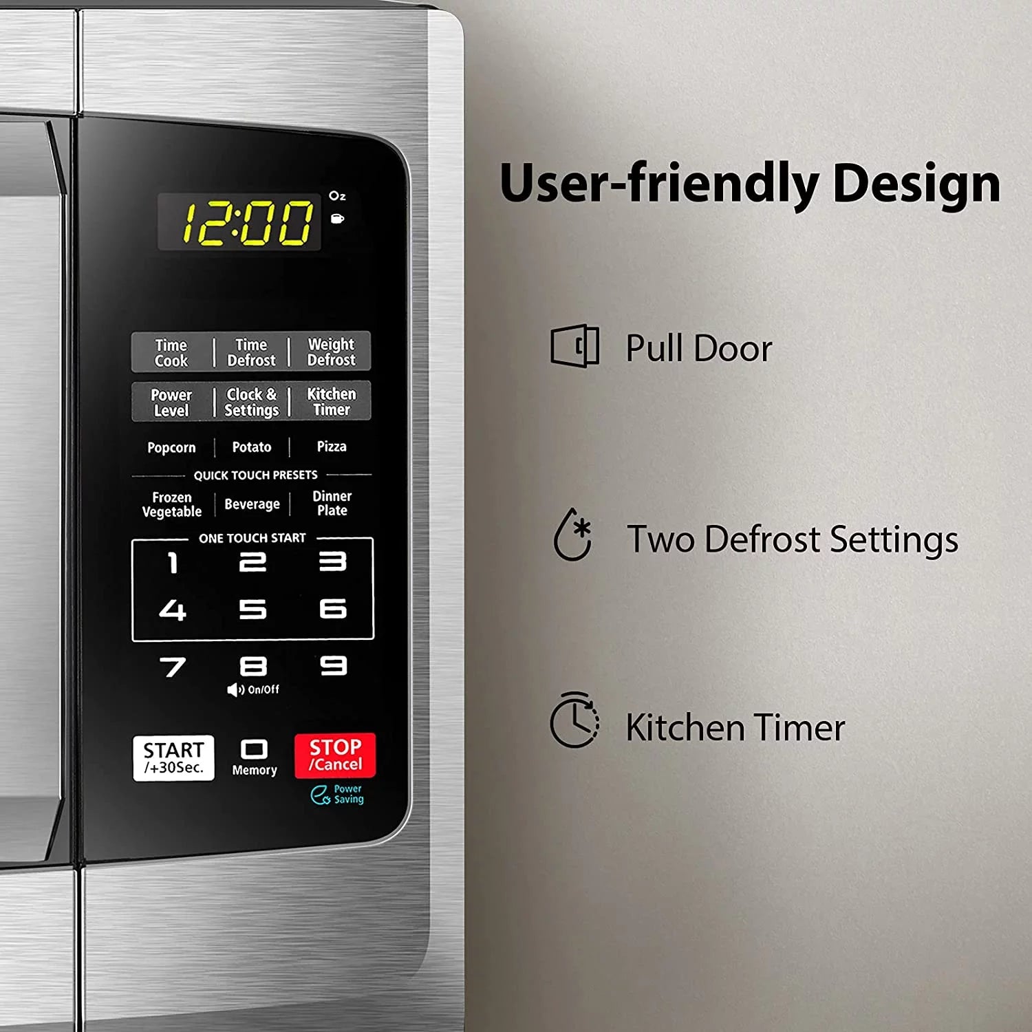 Microwave Oven 0.9 cu. ft with Eco Mode and LED Lighting, Stainless Steel M916