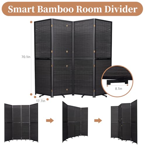 Bamboo Room Divider 4 Panel Freestanding Folding Privacy Screen T33053