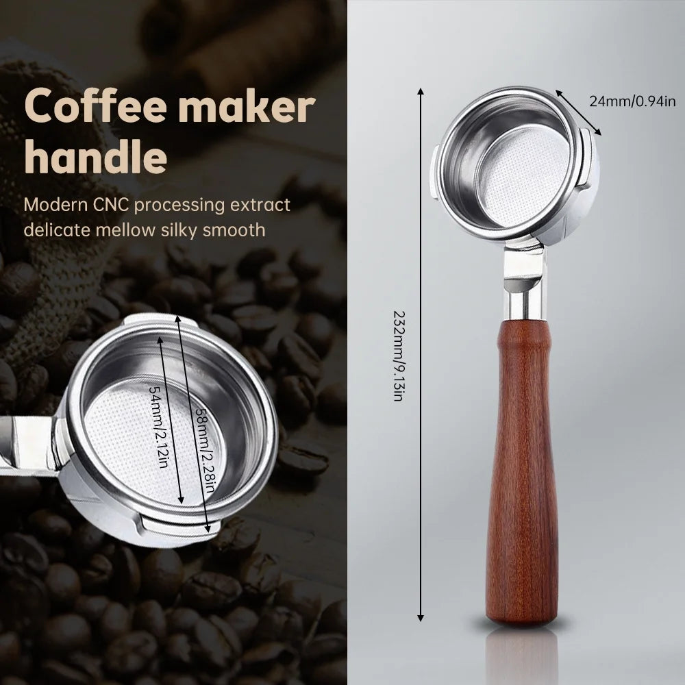 54mm Stainless Steel Bottomless Portafilter with Wood Handle Z534
