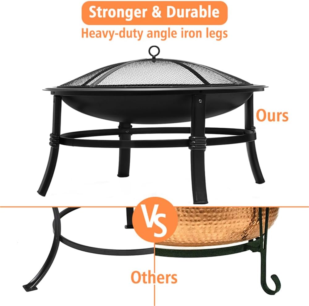 Outdoor Wood Burning Fire Pit with Spark Screen and Log Grate M2142