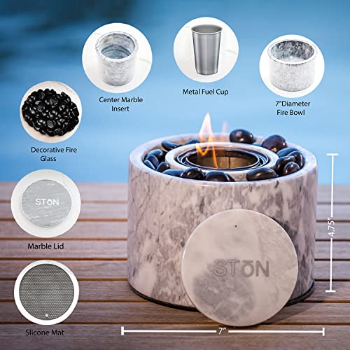 Tabletop Fire Pit Bowl - Portable Marble Fireplace, Indoor Outdoor, Mini Fire Pit for Patio Balcony, S'Mores Maker T8447