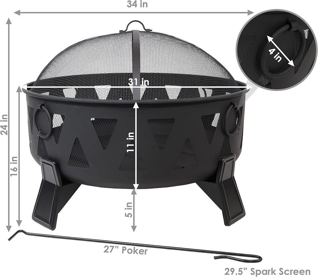 Steel Wood-Burning Fire Pit with Poker and Spark Screen C63927